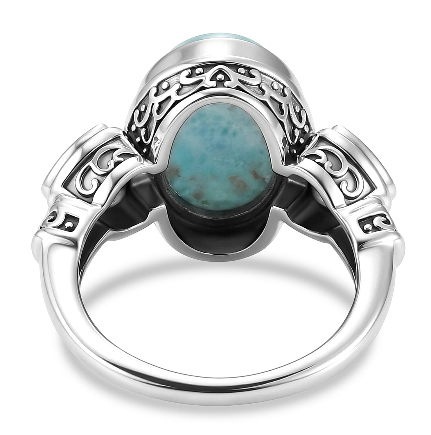 D'Joy Artisan Crafted AAA Larimar and Sky Blue Topaz 8.30 ctw Seafoam Trio Ring in Sterling Silver (Size 10.0)