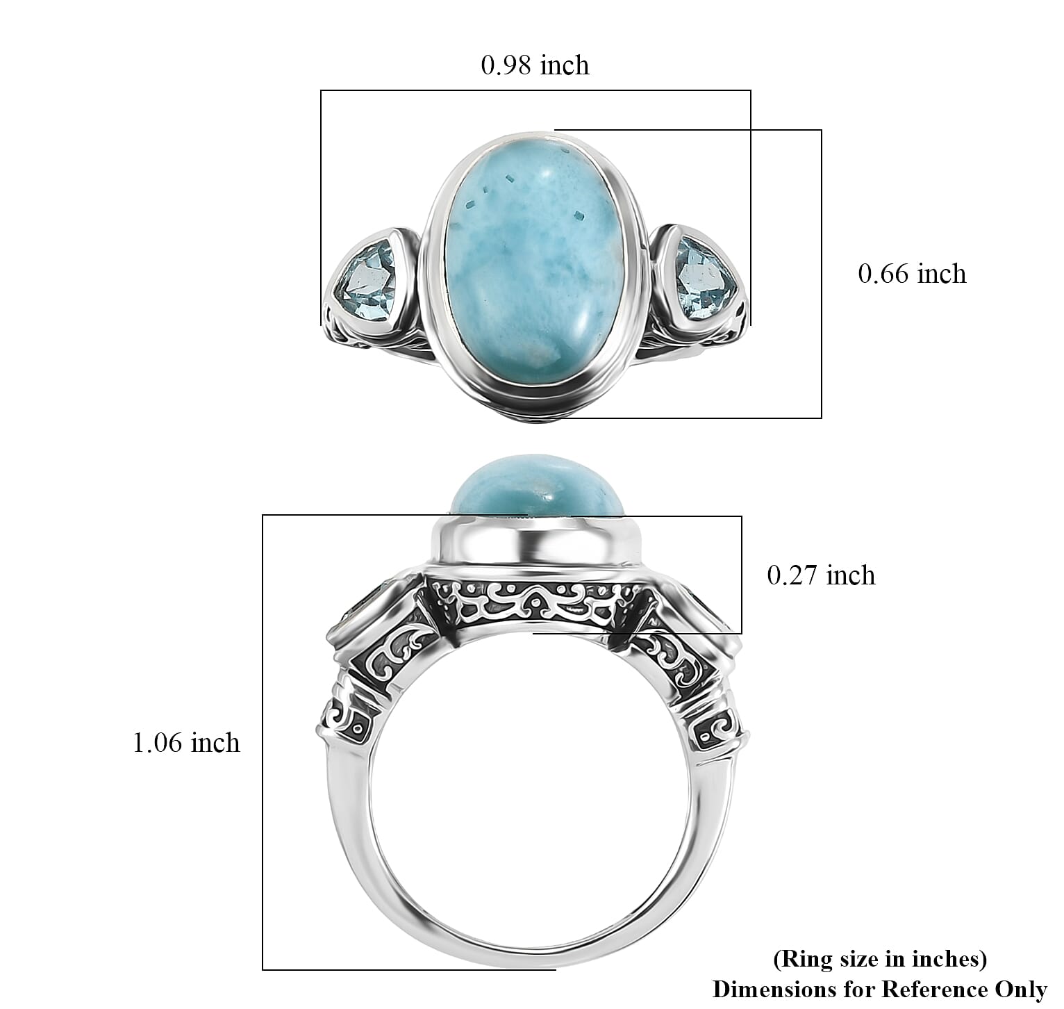 D'Joy Artisan Crafted AAA Larimar and Sky Blue Topaz 8.30 ctw Seafoam Trio Ring in Sterling Silver (Size 10.0)