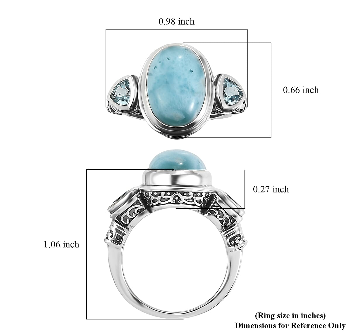 D'Joy Artisan Crafted AAA Larimar and Sky Blue Topaz 8.30 ctw Ring in Sterling Silver (Size 10.0) image number 5