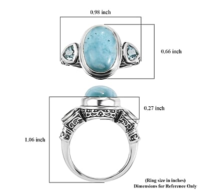 D'Joy Artisan Crafted AAA Larimar and Sky Blue Topaz 8.30 ctw Seafoam Trio Ring in Sterling Silver (Size 10.0)