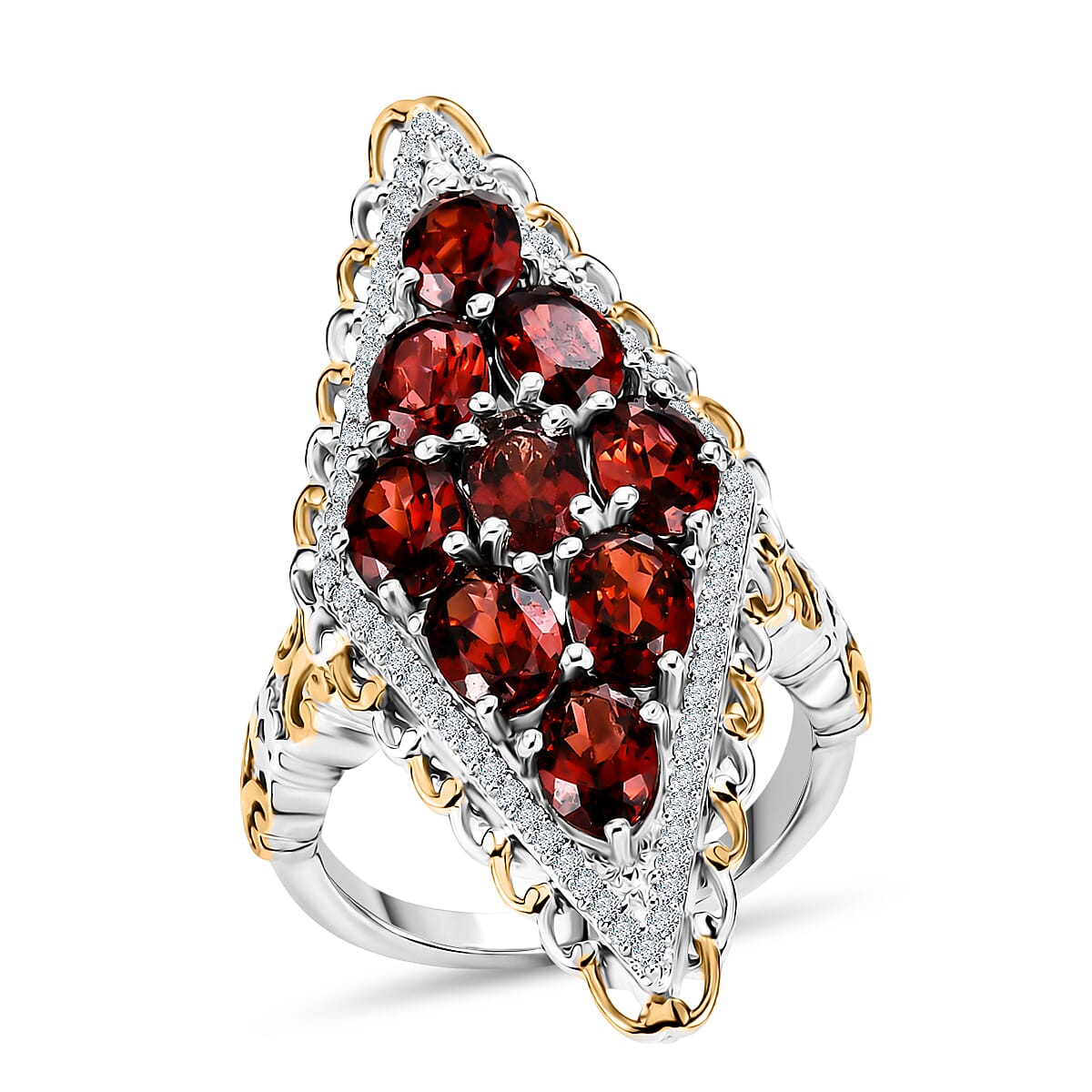 EverTrue Mozambique Garnet and White Zircon 5.25 ctw Ring in 18K YG Plated and Platinum Bond (Size 6.0)