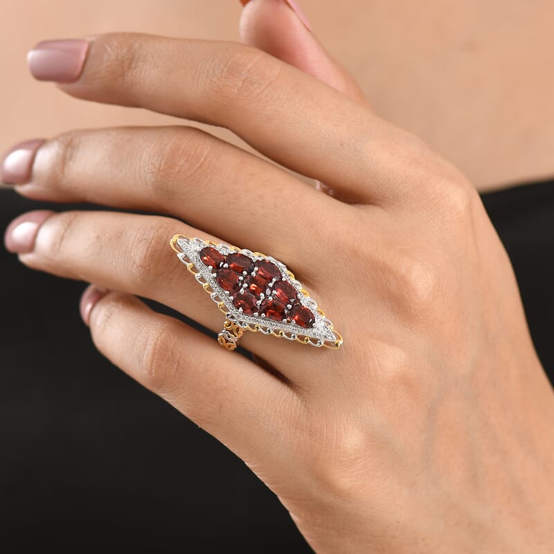 EverTrue Mozambique Garnet and White Zircon 5.25 ctw Ring in 18K YG Plated and Platinum Bond (Size 6.0)
