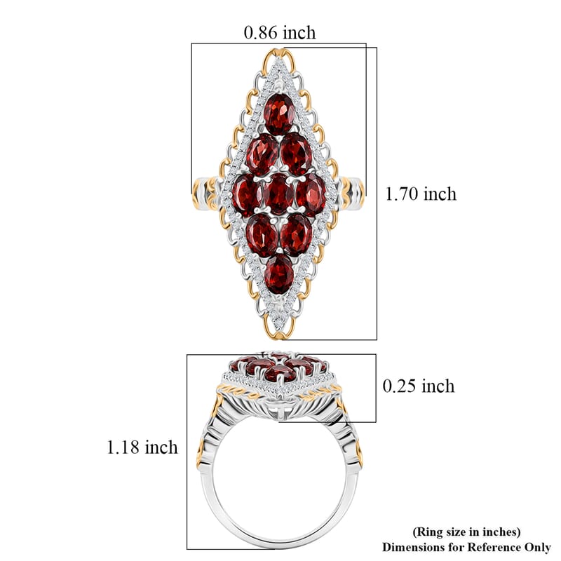 EverTrue Mozambique Garnet and White Zircon 5.25 ctw Ring in 18K YG Plated and Platinum Bond (Size 6.0)