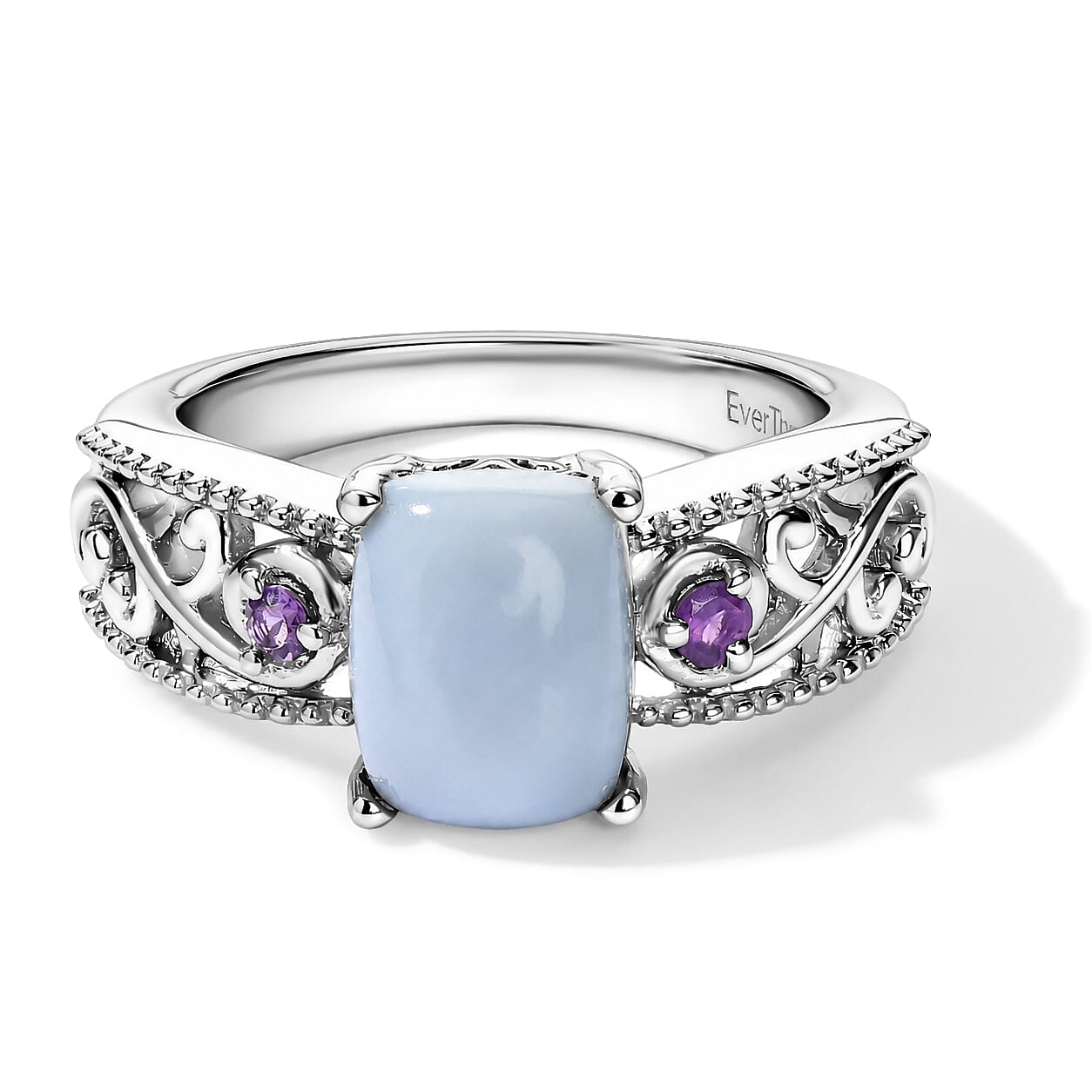 EverTrue Premium Oregon Blue Opal and African Amethyst 1.70 ctw Ring in Platinum Bond (Size 9.0)