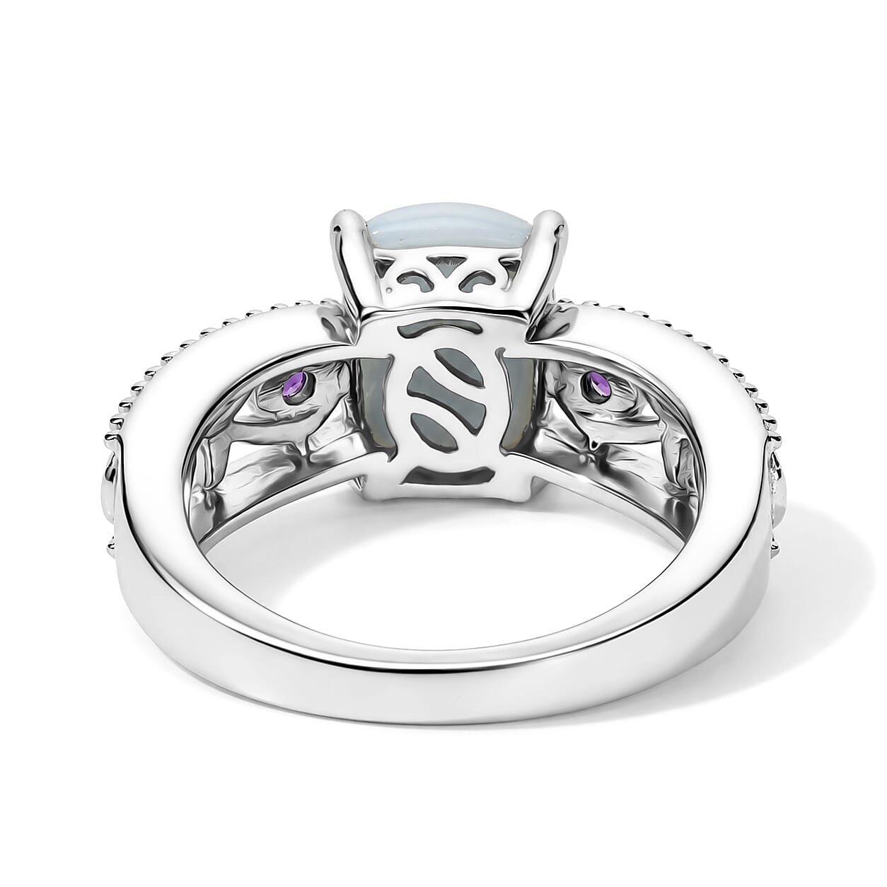 EverTrue Premium Oregon Blue Opal and African Amethyst 1.70 ctw Ring in Platinum Bond (Size 9.0)