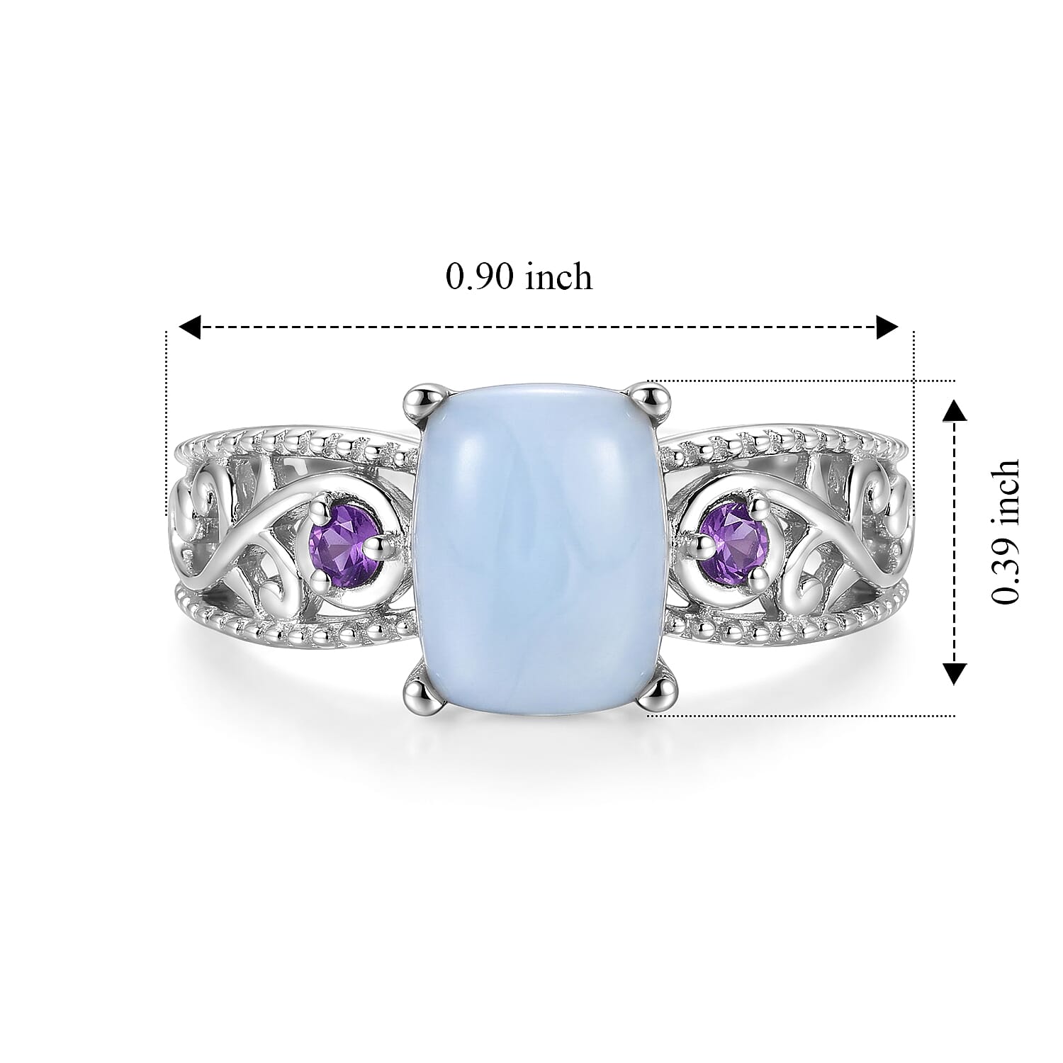EverTrue Premium Oregon Blue Opal and African Amethyst 1.70 ctw Ring in Platinum Bond (Size 9.0)