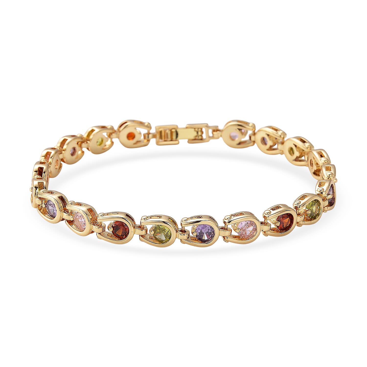 Simulated Multi Color Diamond Bracelet in Goldtone (7.50 In)