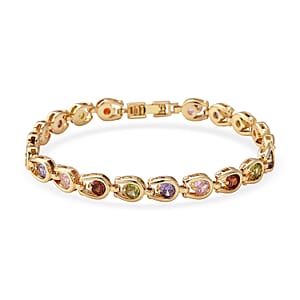 Simulated Multi Color Diamond Bracelet in Goldtone (7.50 In)