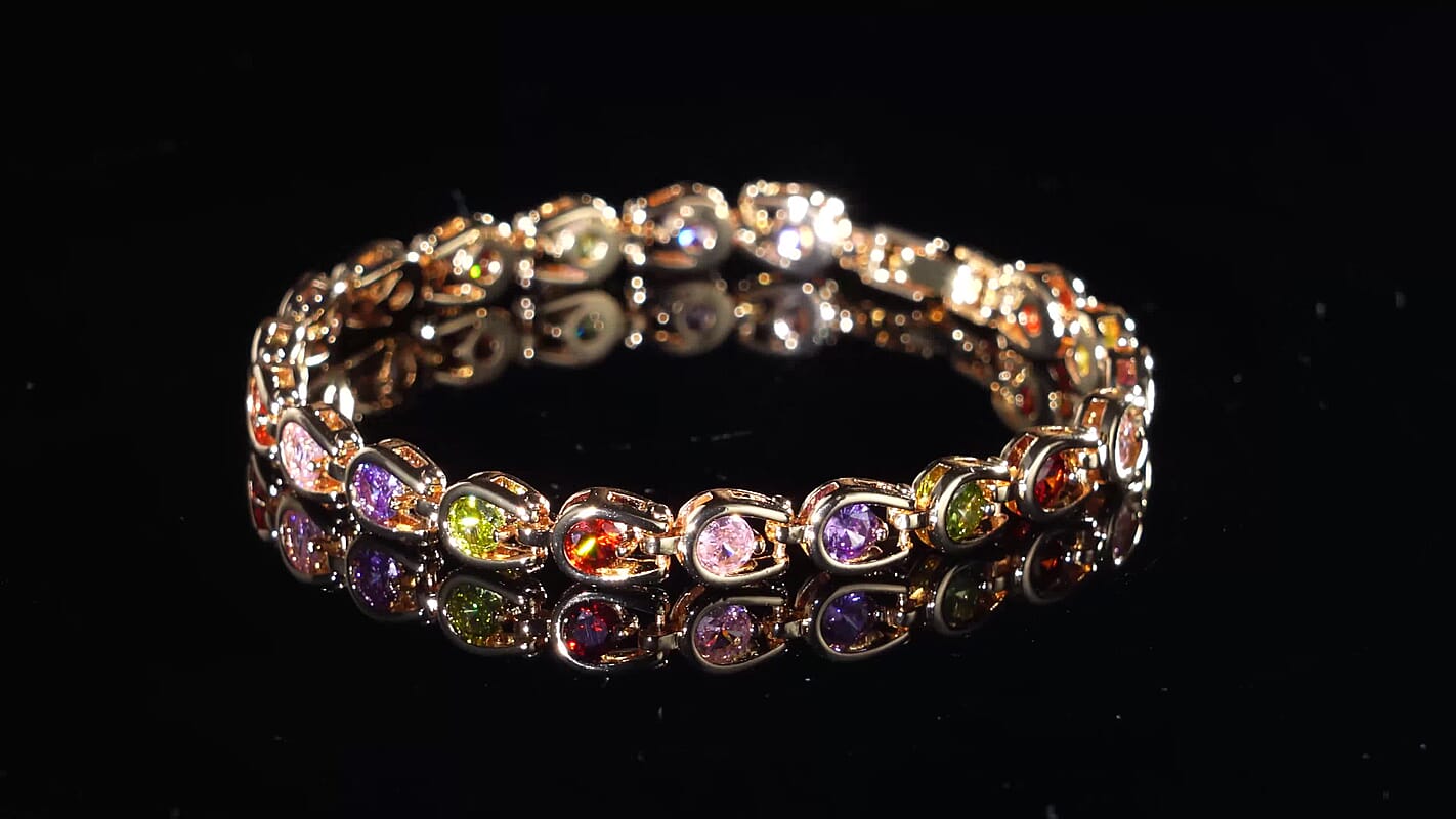 Simulated Multi Color Diamond Bracelet in Goldtone (7.50 In)