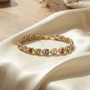 Simulated Multi Color Diamond Bracelet in Goldtone (7.50 In)
