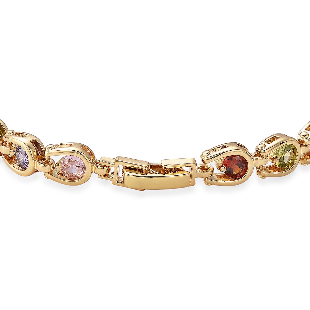 Simulated Multi Color Diamond Bracelet in Goldtone (7.50 In) image number 3