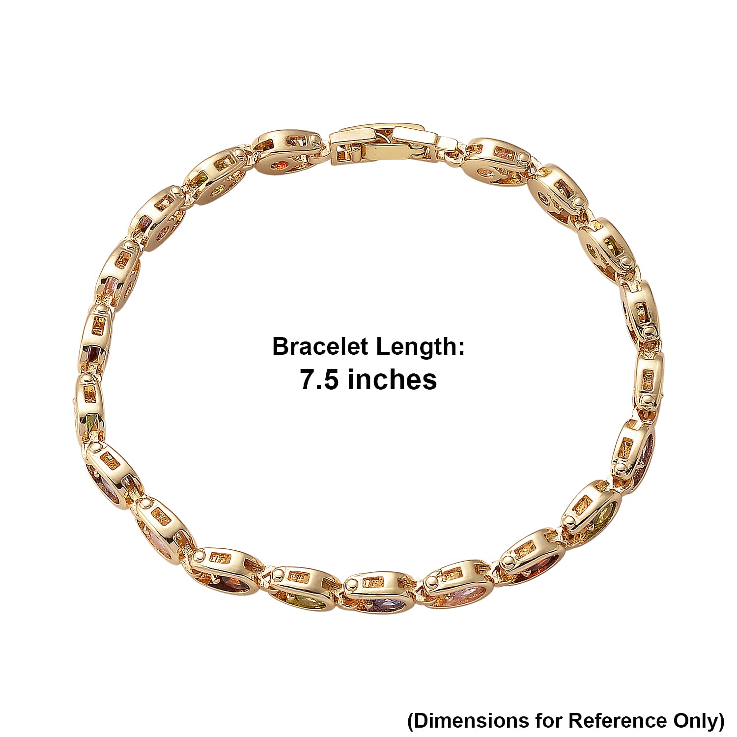 Simulated Multi Color Diamond Bracelet in Goldtone (7.50 In)