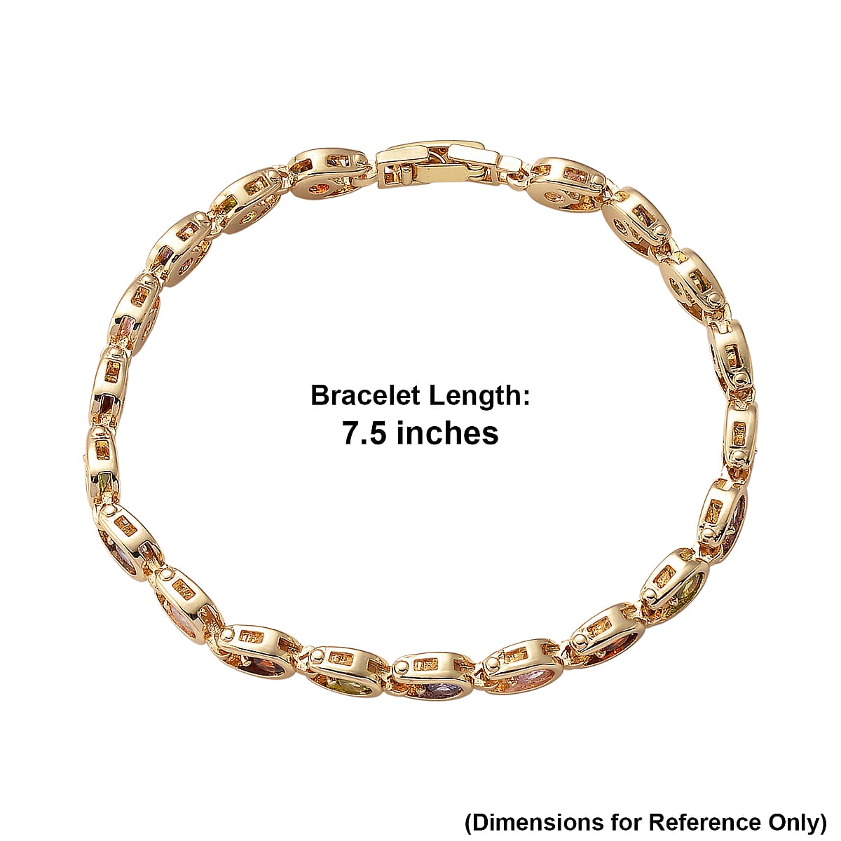 Simulated Multi Color Diamond Bracelet in Goldtone (7.50 In) image number 4