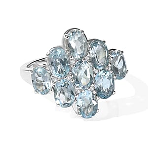 EverTrue Sky Blue Topaz and White Zircon 10.00 ctw Cluster Ring in Platinum Bond (Size 10.0)