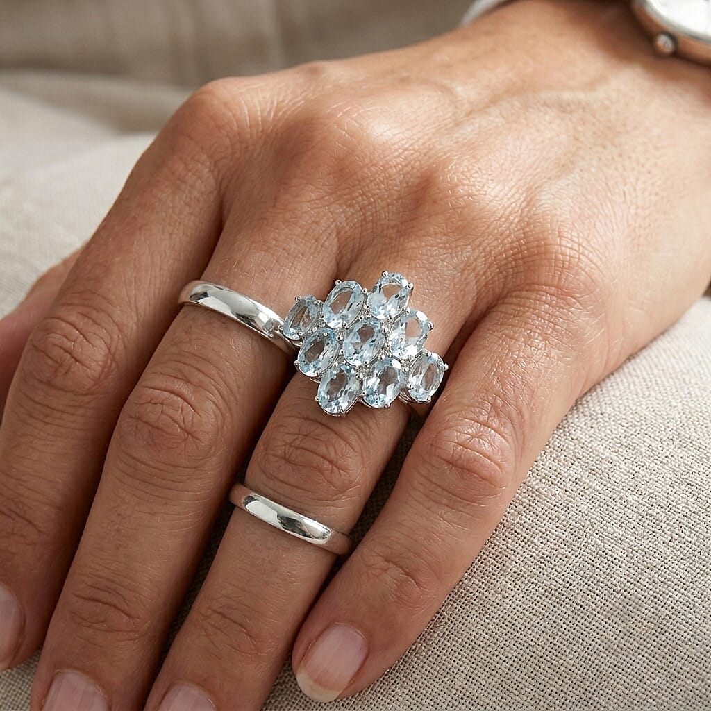 EverTrue Sky Blue Topaz and White Zircon 10.00 ctw Cluster Ring in Platinum Bond (Size 6.0)