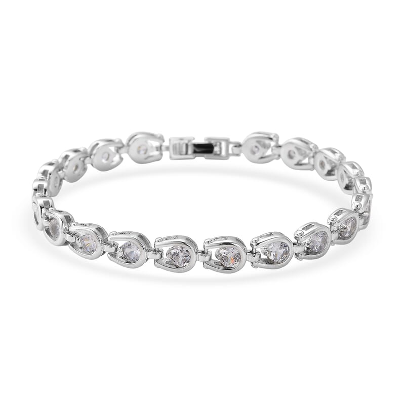 Simulated Diamond Bracelet in Silvertone (7.50 In)