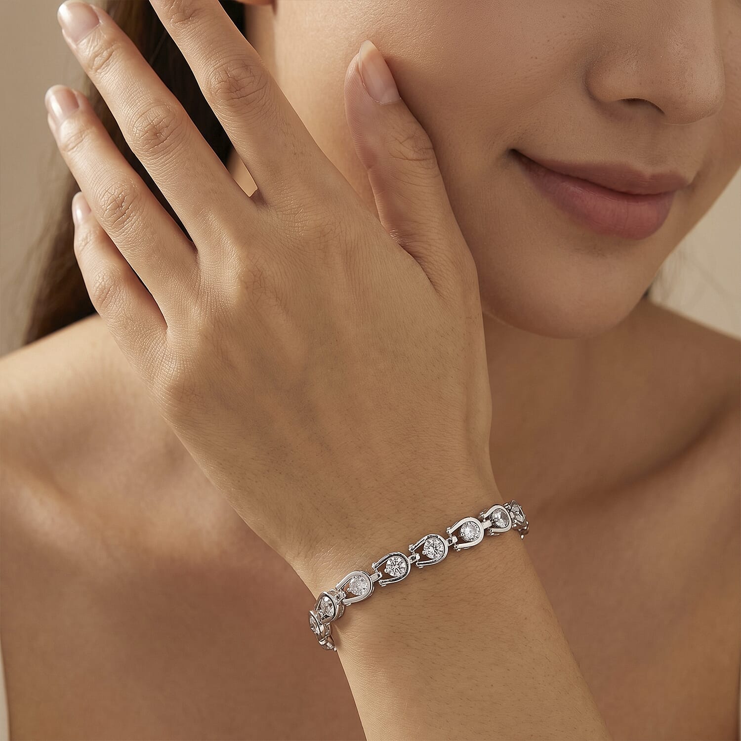 Simulated Diamond Bracelet in Silvertone (7.50 In)