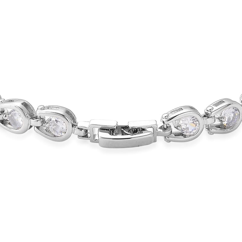 Simulated Diamond Bracelet in Silvertone (7.50 In)