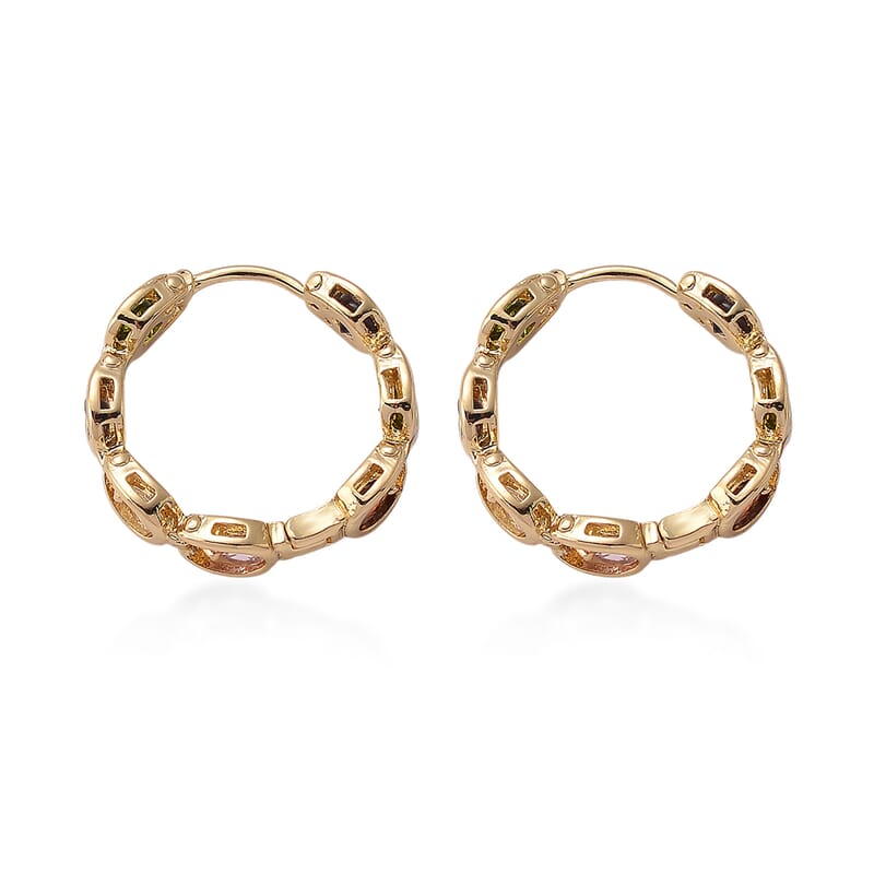 Simulated Multi Color Diamond Hoop Earrings in Goldtone