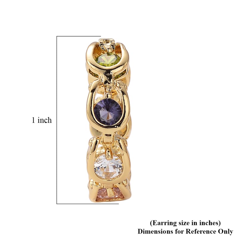 Simulated Multi Color Diamond Hoop Earrings in Goldtone