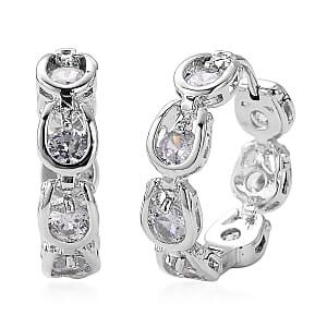 Simulated Diamond Hoop Earrings in Silvertone