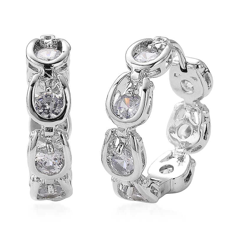 Simulated Diamond Hoop Earrings in Silvertone