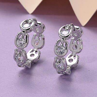Simulated Diamond Hoop Earrings in Silvertone