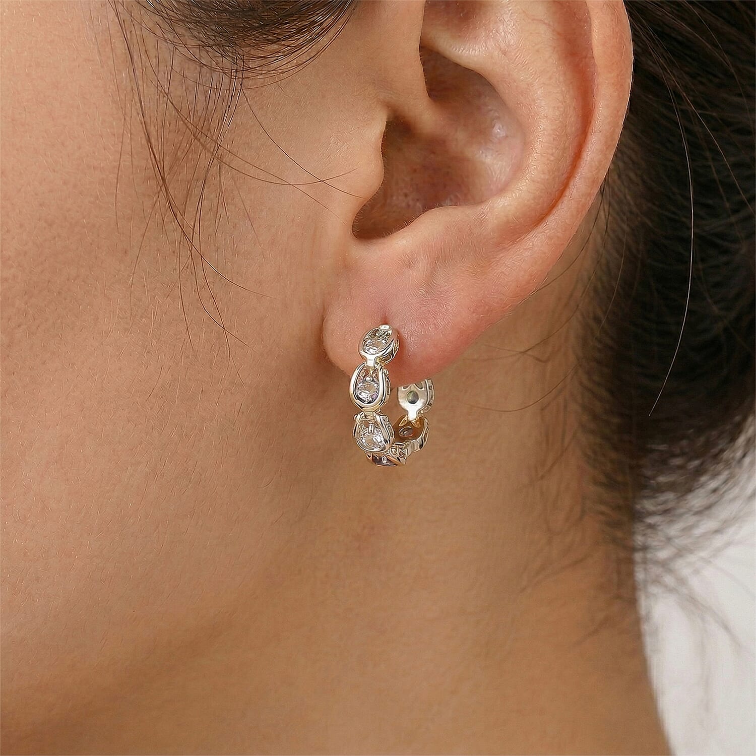 Simulated Diamond Hoop Earrings in Silvertone