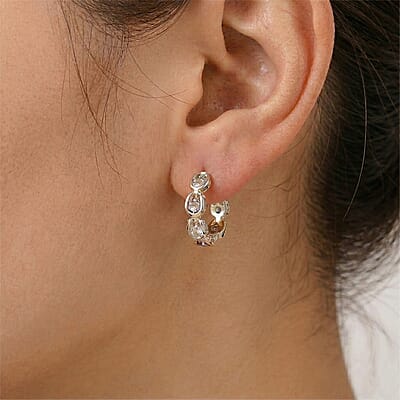 Simulated Diamond Hoop Earrings in Silvertone