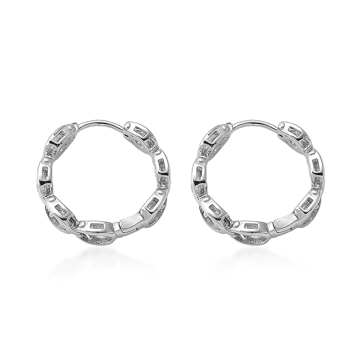 Simulated Diamond Hoop Earrings in Silvertone