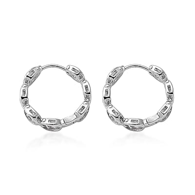 Simulated Diamond Hoop Earrings in Silvertone