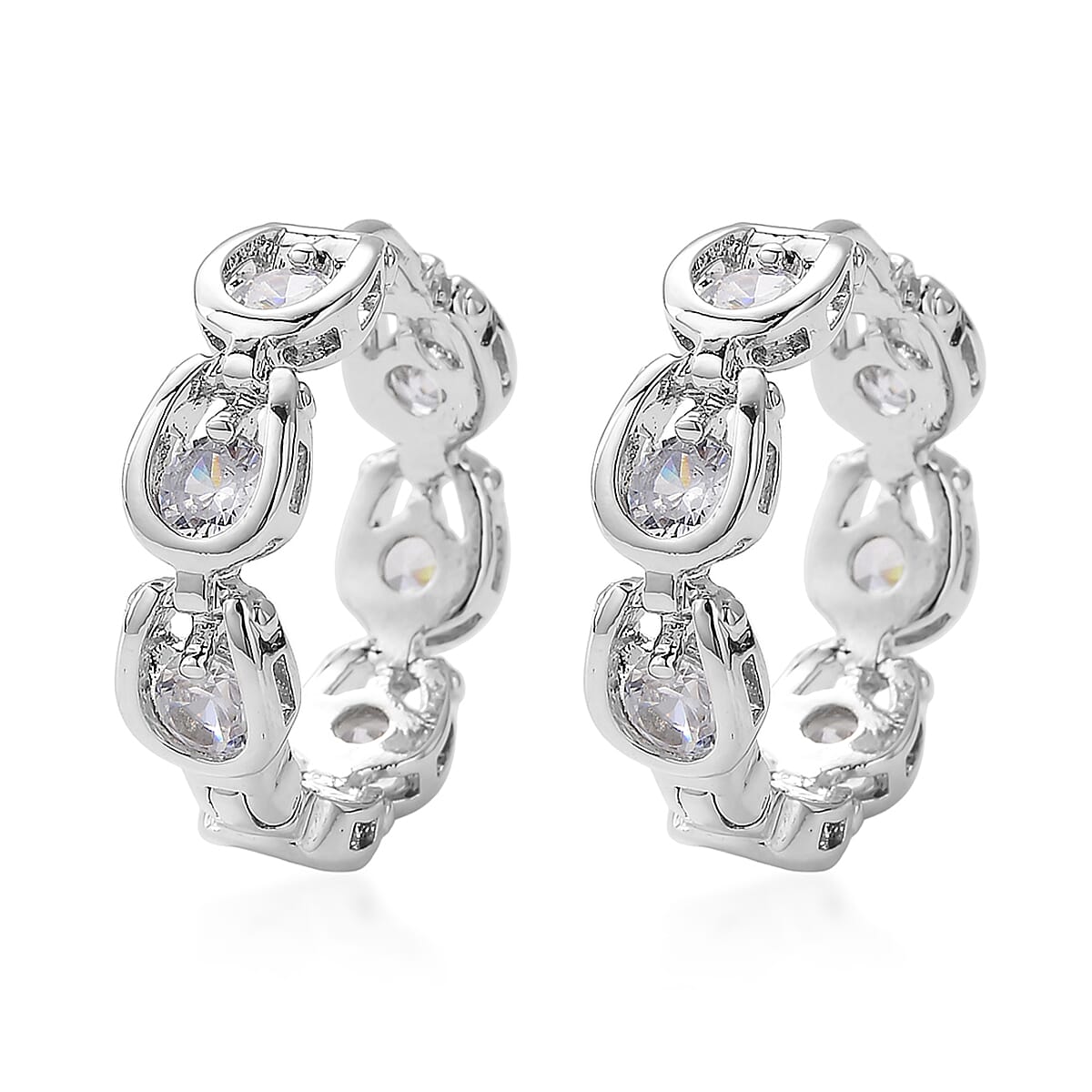 Simulated Diamond Hoop Earrings in Silvertone image number 4