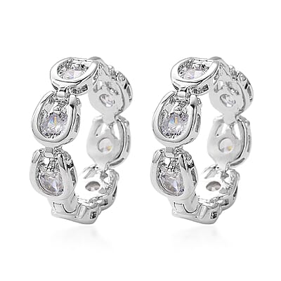Simulated Diamond Hoop Earrings in Silvertone