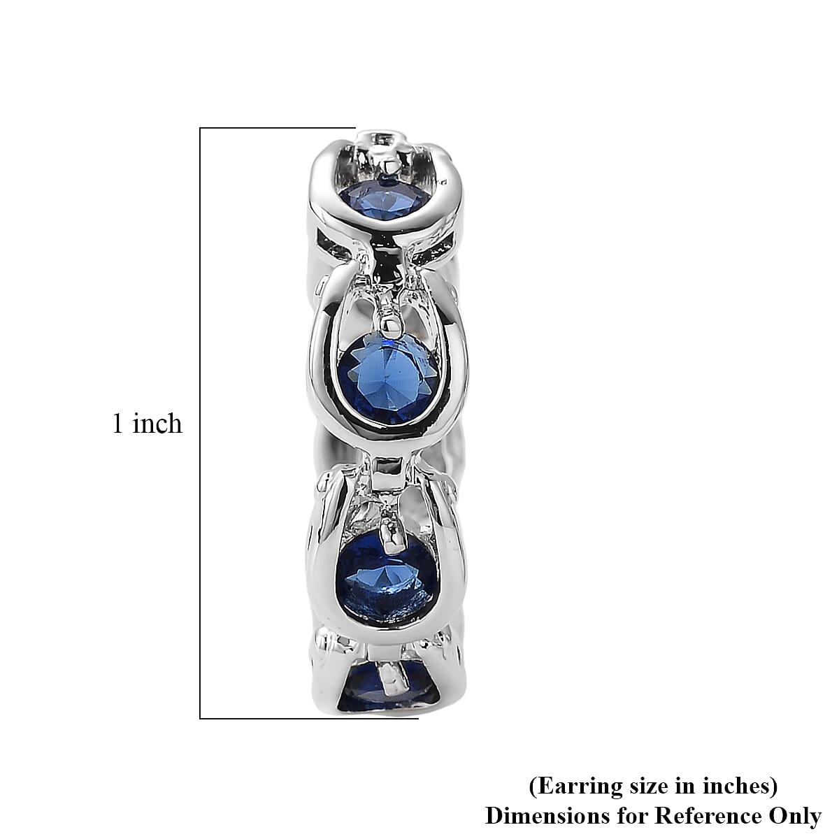 Simulated Blue Sapphire Hoop Earrings in Silvertone