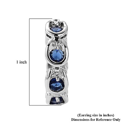 Simulated Blue Sapphire Hoop Earrings in Silvertone