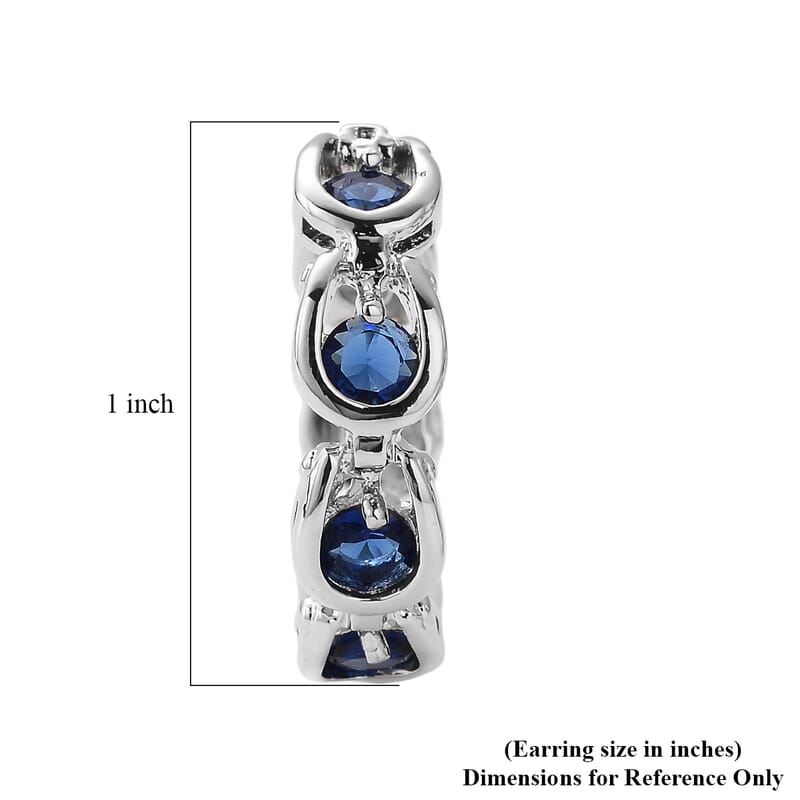 Simulated Blue Sapphire Hoop Earrings in Silvertone