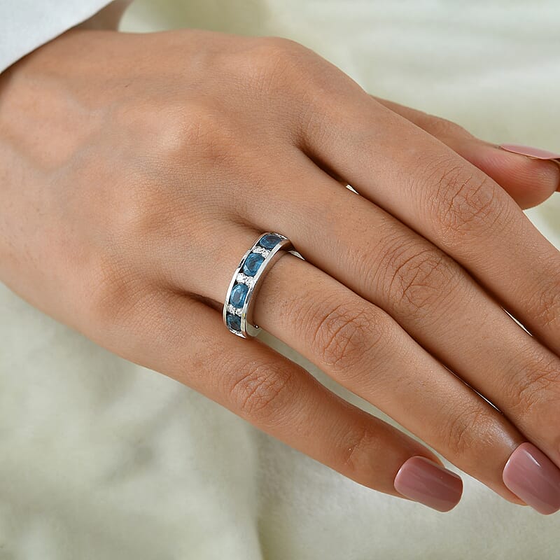 EverTrue Teal Kyanite and Moissanite 2.10 ctw Band Ring in Platinum Bond (Size 6.0)