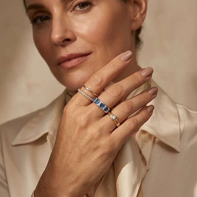 EverTrue Teal Kyanite and Moissanite 2.10 ctw Band Ring in Platinum Bond (Size 6.0)