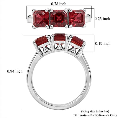 D'Joy Asscher Cut Lab Created Padparadscha Sapphire 3.00 ctw Trilogy Ring in Rhodium Over Sterling Silver (Size  6.0)
