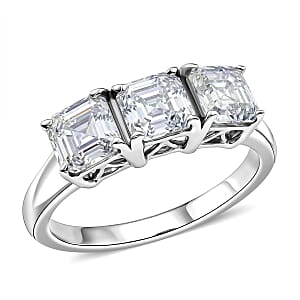 D'Joy Asscher cut Moissanite 1.85 ctw 3 Stone Ring in Rhodium Over Sterling Silver (Size  6.0)