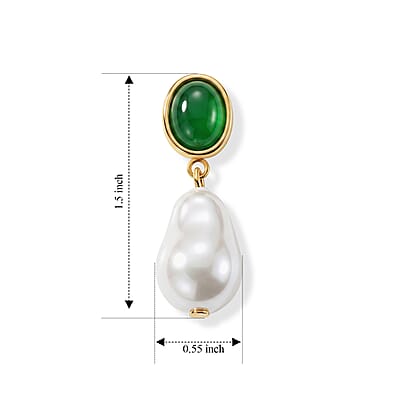 Green Onyx and White Shell Pearl 20.00 ctw Beaded Earrings in Stainless Steel