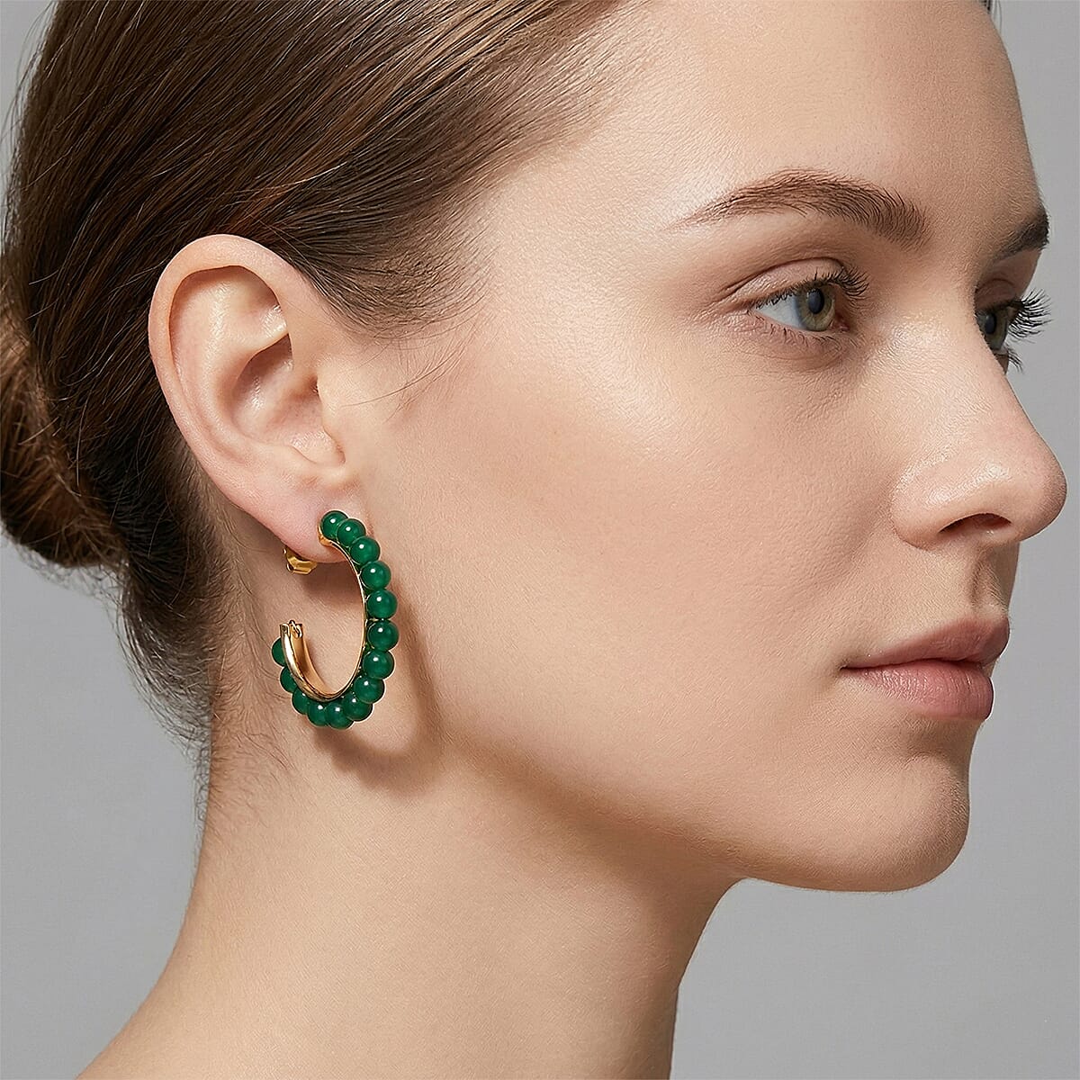 Verde Onyx 40.00 ctw Hoop Earrings in ION Plated YG Stainless Steel image number 2