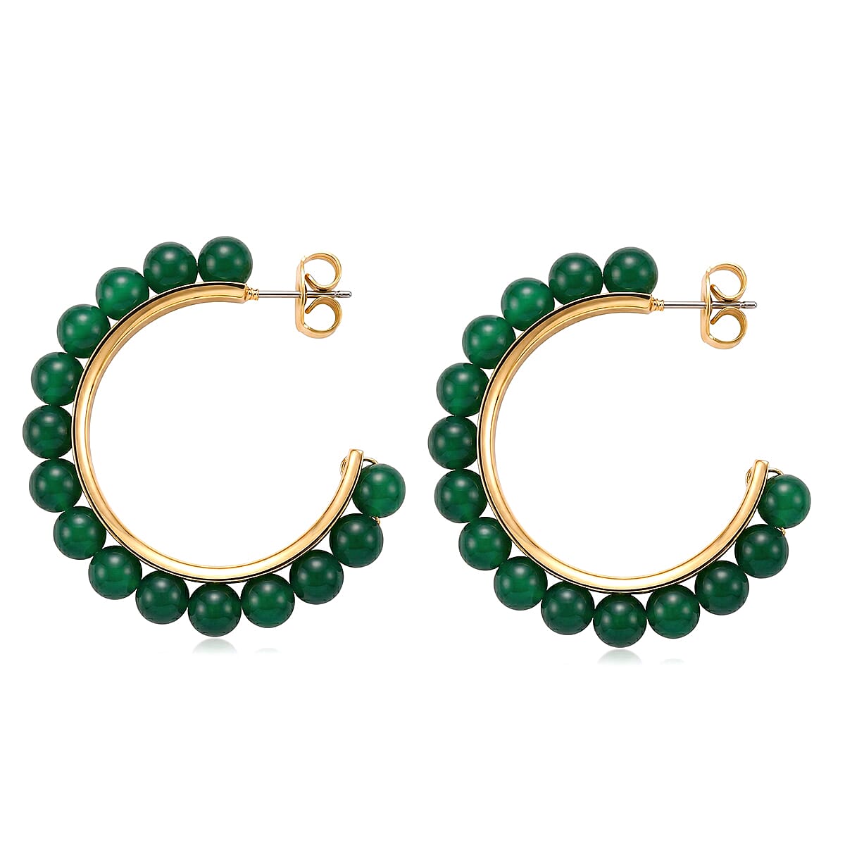 Verde Onyx 40.00 ctw Hoop Earrings in ION Plated YG Stainless Steel image number 3