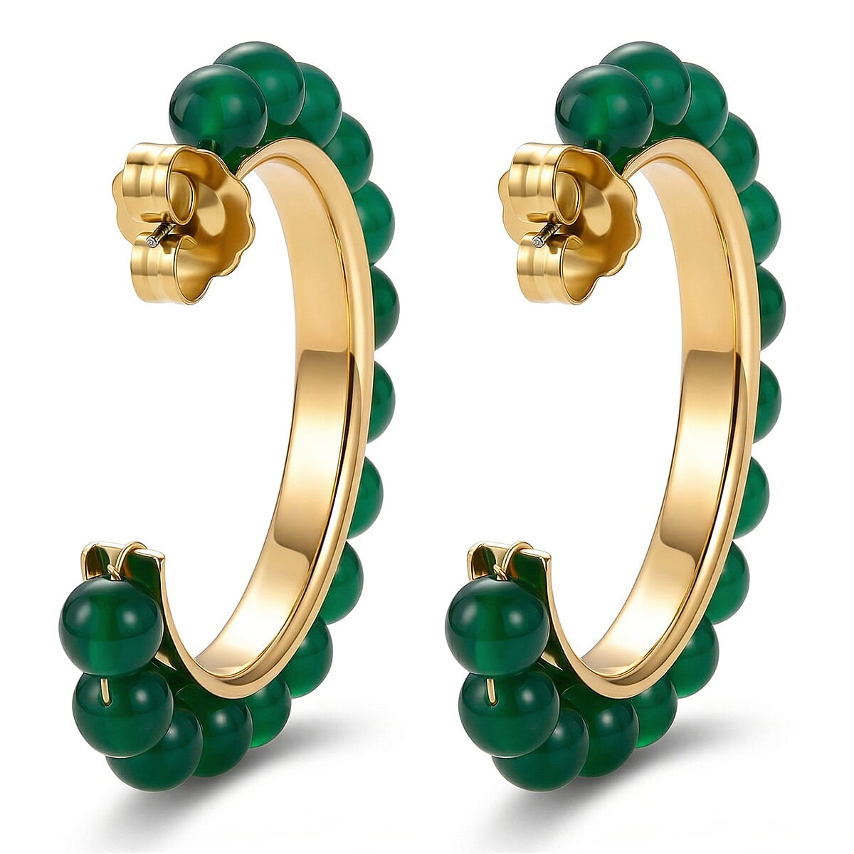 Verde Onyx 40.00 ctw Hoop Earrings in ION Plated YG Stainless Steel image number 4