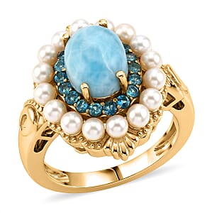 D'Joy AAA Larimar and Multi Gemstone 2.75 ctw Ring in 18K Vermeil Yellow Gold Sterling Silver (Size 6.0)
