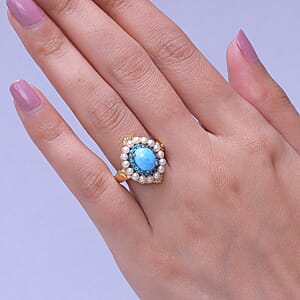 D'Joy AAA Larimar and Multi Gemstone 2.75 ctw Ring in 18K Vermeil Yellow Gold Sterling Silver (Size 6.0)