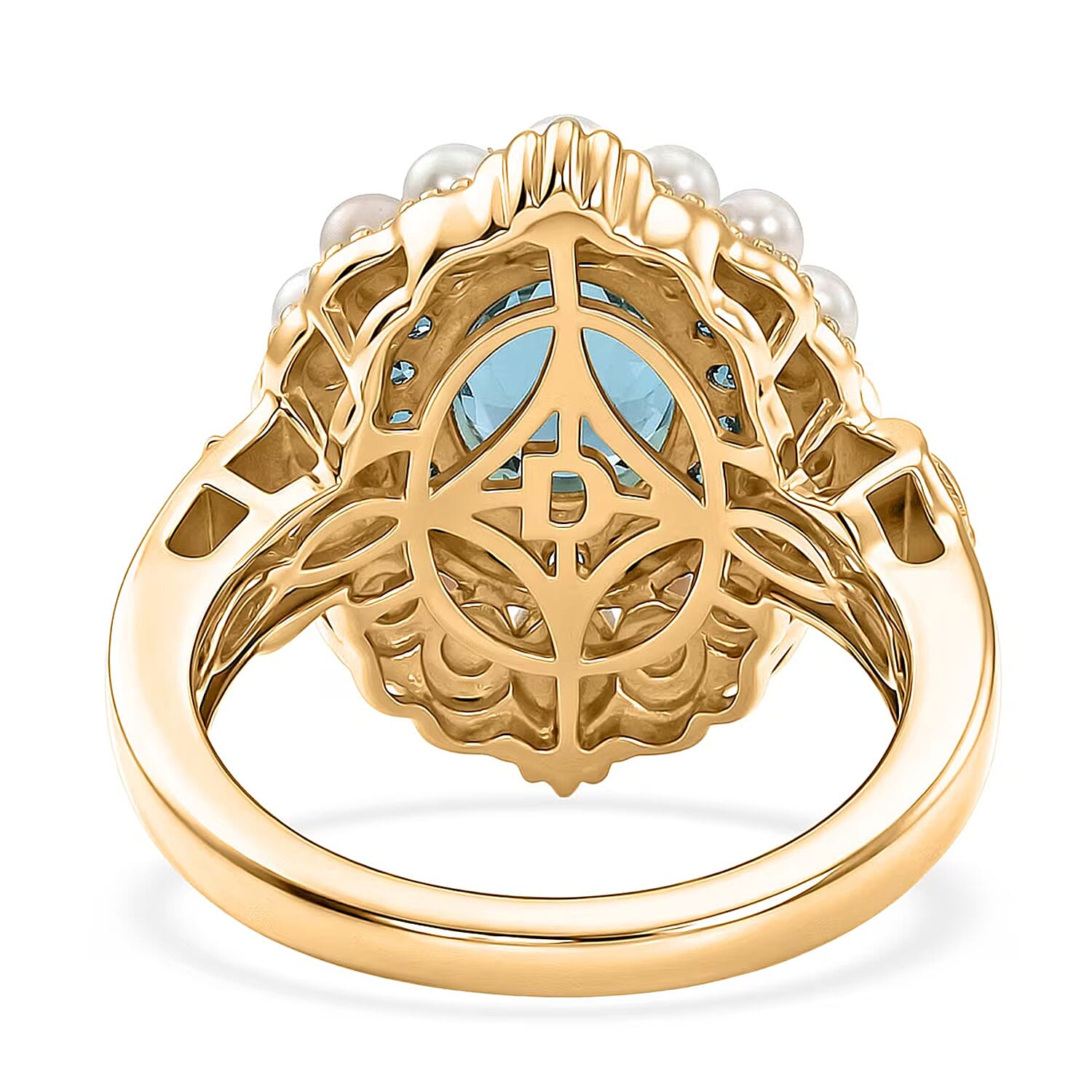 D'Joy AAA Larimar and Multi Gemstone 2.75 ctw Ocean Bloom Halo Ring in 18K Vermeil Yellow Gold Over Sterling Silver (Size 6.0)