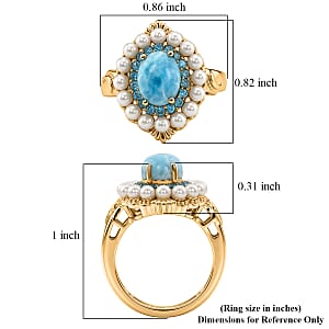 D'Joy AAA Larimar and Multi Gemstone 2.75 ctw Ocean Bloom Halo Ring in 18K Vermeil Yellow Gold Over Sterling Silver (Size 7.0)