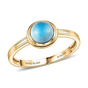 D'Joy AAA Larimar 1.30 ctw Ocean Dot Ring in 18K YG Plated Sterling Silver (Size 10.0)