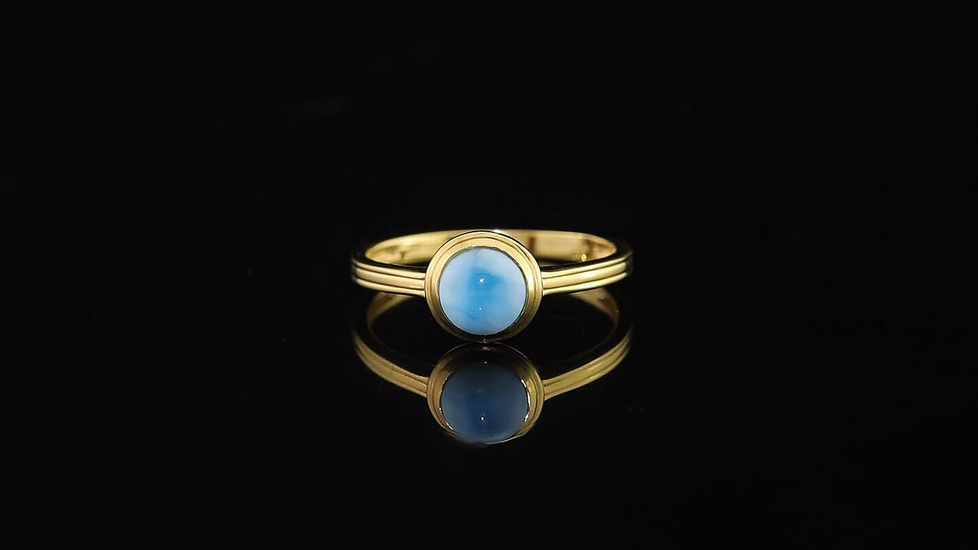 D'Joy AAA Larimar Ring in 18K YG Plated Sterling Silver (Size 10.0) 1.30 ctw